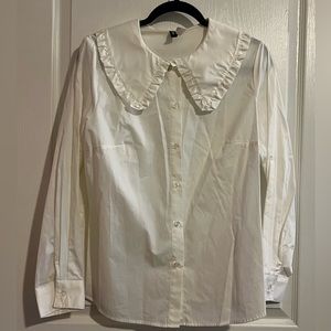H&M Divided Ruffle Collar Long Sleeve Button Down Top